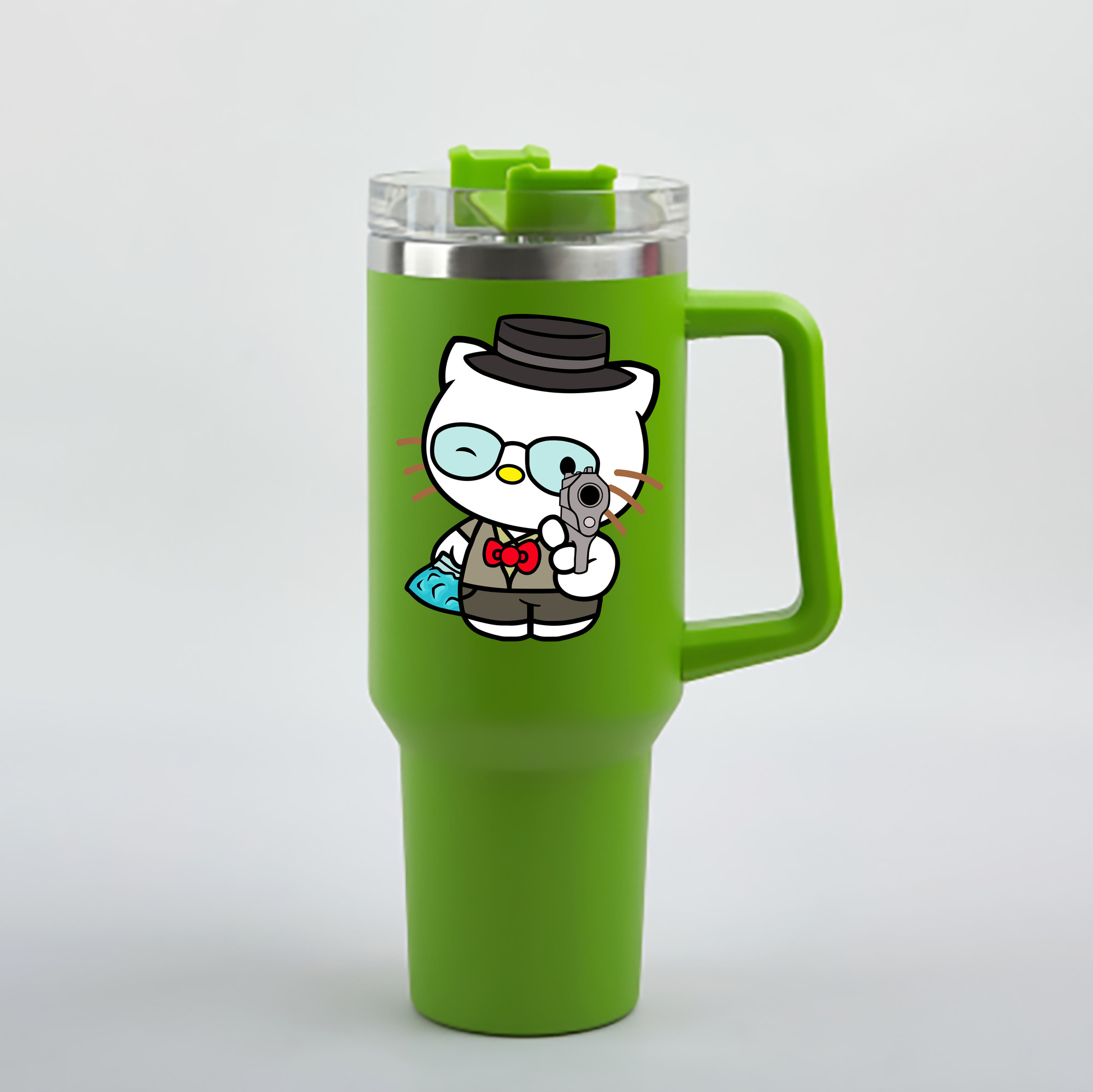 （画像用） Hello Kitty ハローキティ 1200mL車用タンブラー - クリスタルステッカー（プラスチックストロー付き）